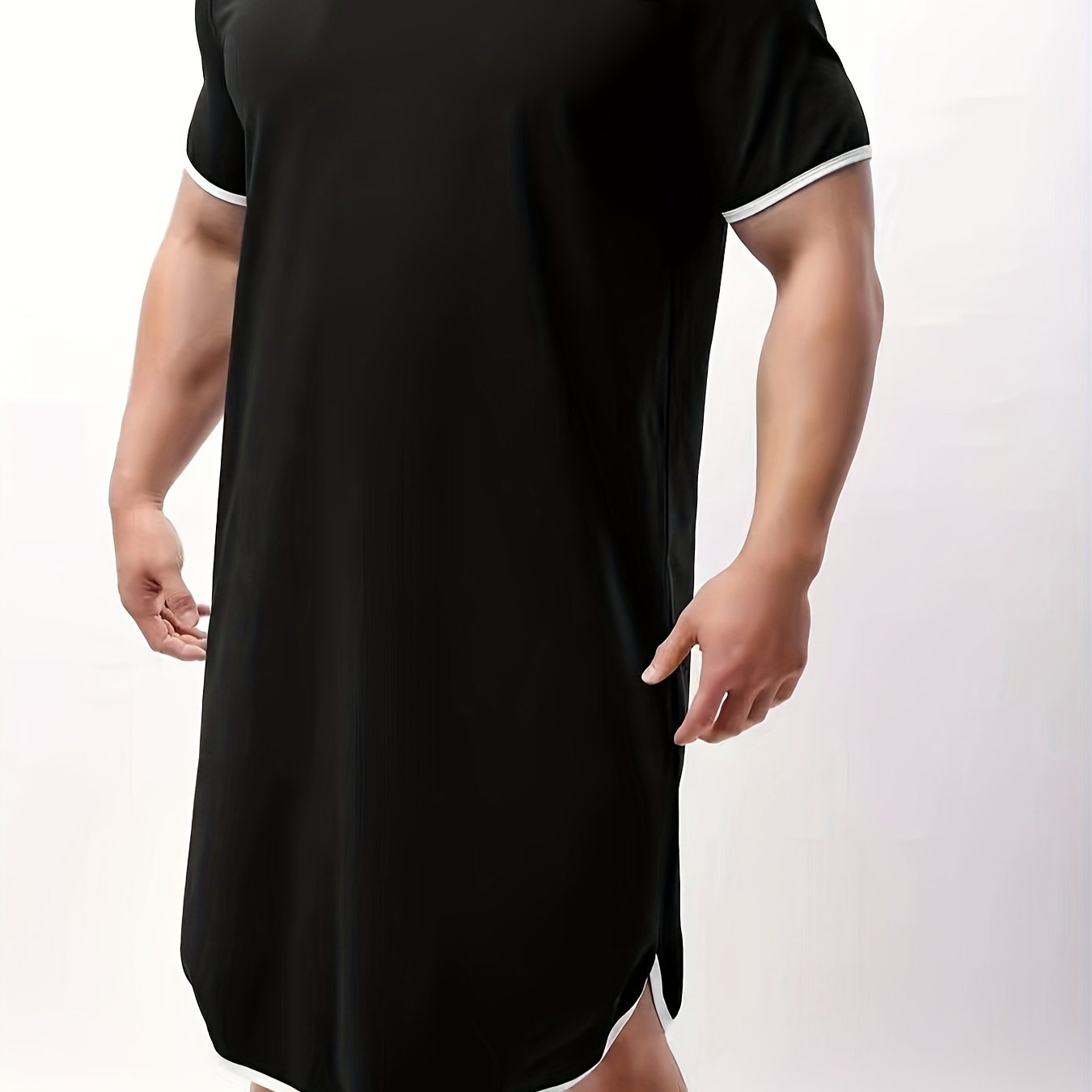 Stretchy V-neck Knee-Length Sleepwear Robe for Men