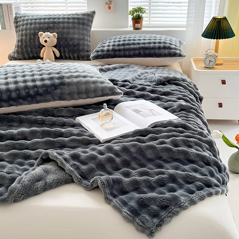 Ultra-Soft Bubble Fleece Blanket - Contemporary Design, Cozy and Warm, Perfect for Sofa, Office, Bed, Camping, and Travel - Plush Throw made of Cozy Flannel Knit Fabric, 100% Polyester, Suitable for All Seasons, 250-300gsm