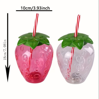 Cute transparent strawberry tumbler with lid and straw, perfect for milk tea or fruit drinks. Great for parties and on-the-go.