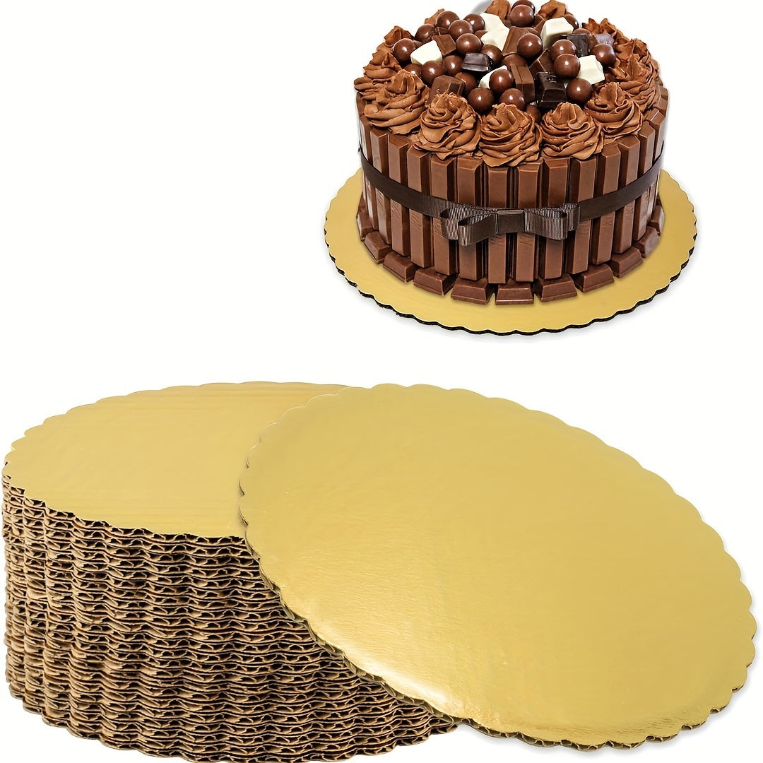 20 pieces of Cake Golden Cardboard Disposable Cake Bottoms in sizes of 15.24/20.32/25.4/30.48 cm. Perfect for displaying desserts and pastries, these pizza circles are grease proof and moisture resistant. Ideal for Christmas, birthdays, and weddings.