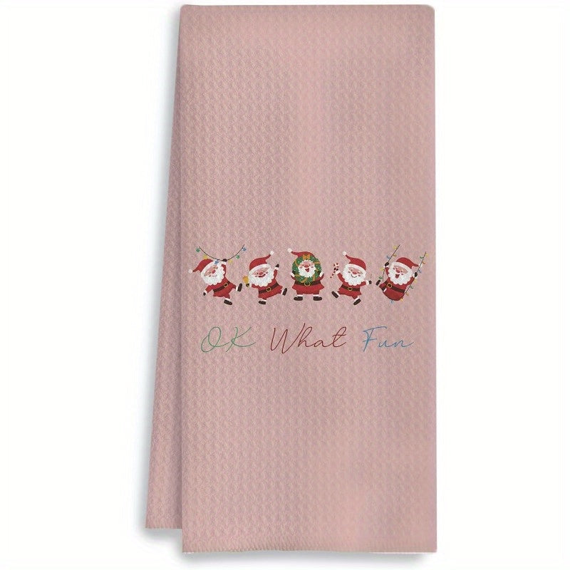 Pink Christmas Kitchen Towels featuring Cute Christmas Santa design, perfect for adding a festive touch to your kitchen decor this holiday season. This set includes 1 towel measuring 45.72 cm x 66.04 cm, ideal for use as hand towels or tea towels.