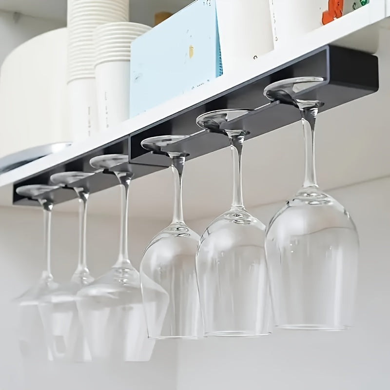 Simple to install under cabinet wine glass holder - No drilling required, compact stemware organizer for kitchen and bar.