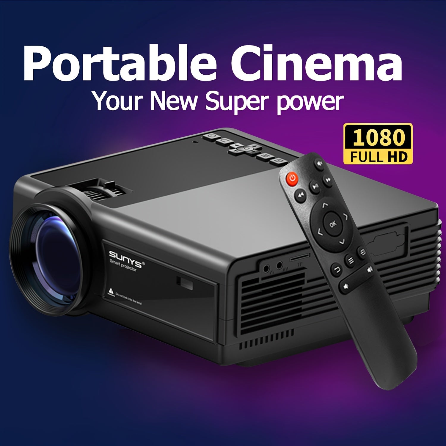 Sunys Portable Cinema Projector offers 1080P Full HD and mini home theater experience with 5G WiFi, vibrant colors, and up to 5.08 meter screen size. Compatible with