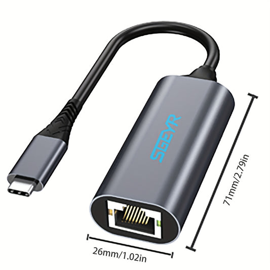 SGEYR USB Type C LAN адаптер для персонального компьютера с управлением приложениями и USB-соединением. Содержит электронные компоненты.