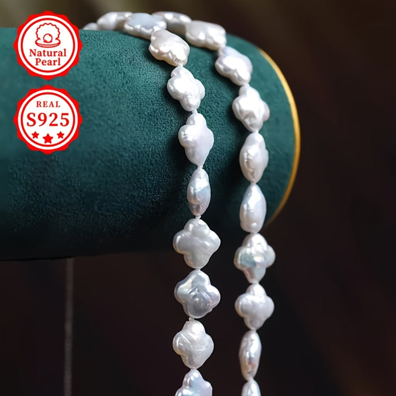 Introducing a Fashionable Women's S925 Silver Necklace with Natural Freshwater Baroque Pearls, a Stunning Pearl Necklace measuring 43+5cm. The Design Showcases an Array of Colors and Patterns, with Natural Growth Marks, or Minor Imperfections, adding