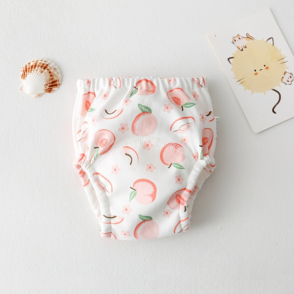 White Sweet Peach Spring/Summer Korean-Style Gauze Training Pants for Young Children - Featuring Waterproof and Leak-Proof Technology with Adorable Cartoon Design.