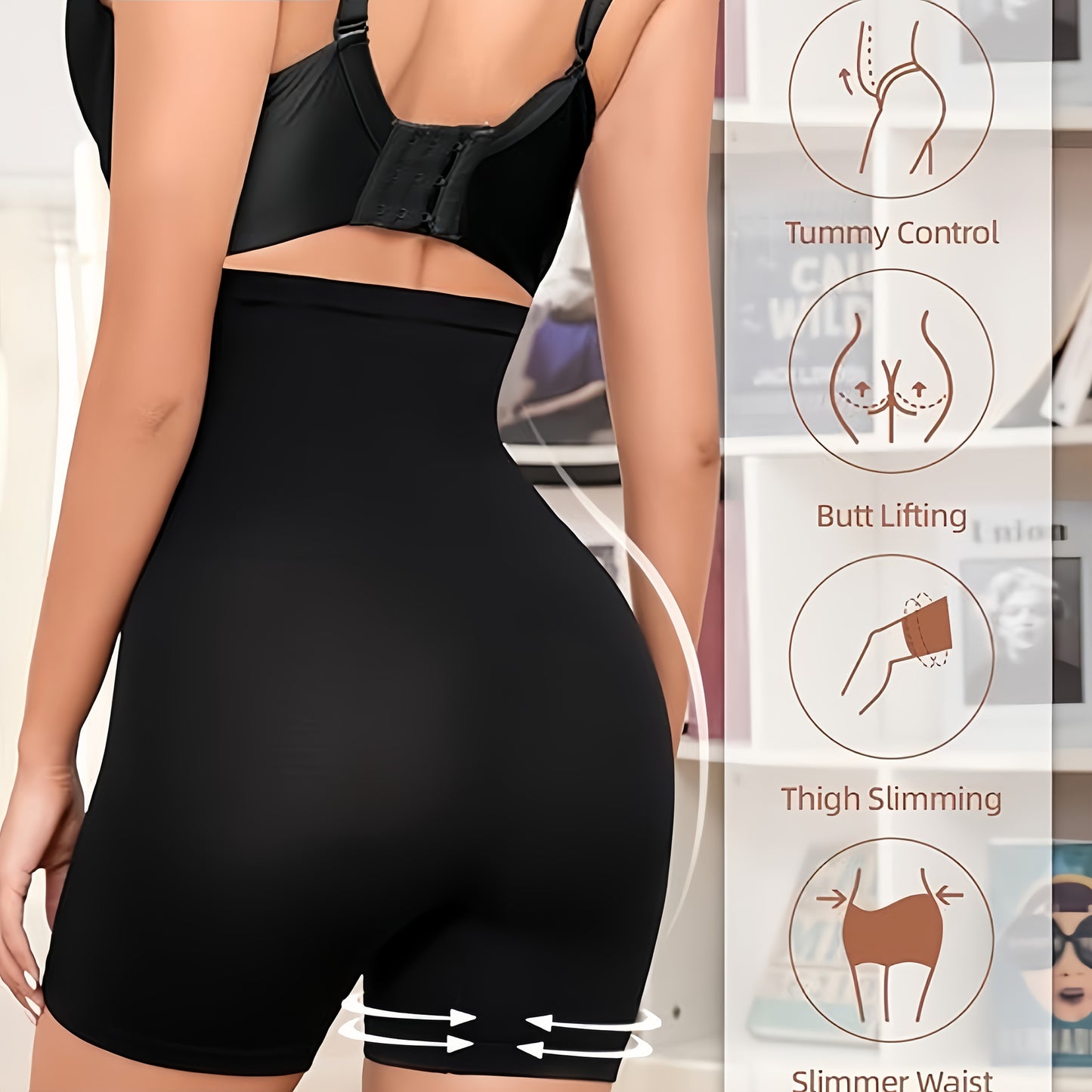 High-waist shapewear shorts for women: Seamless, tummy control, compression, butt lifting, postpartum waist trainer. Made of comfortable polyester for all-season wear.