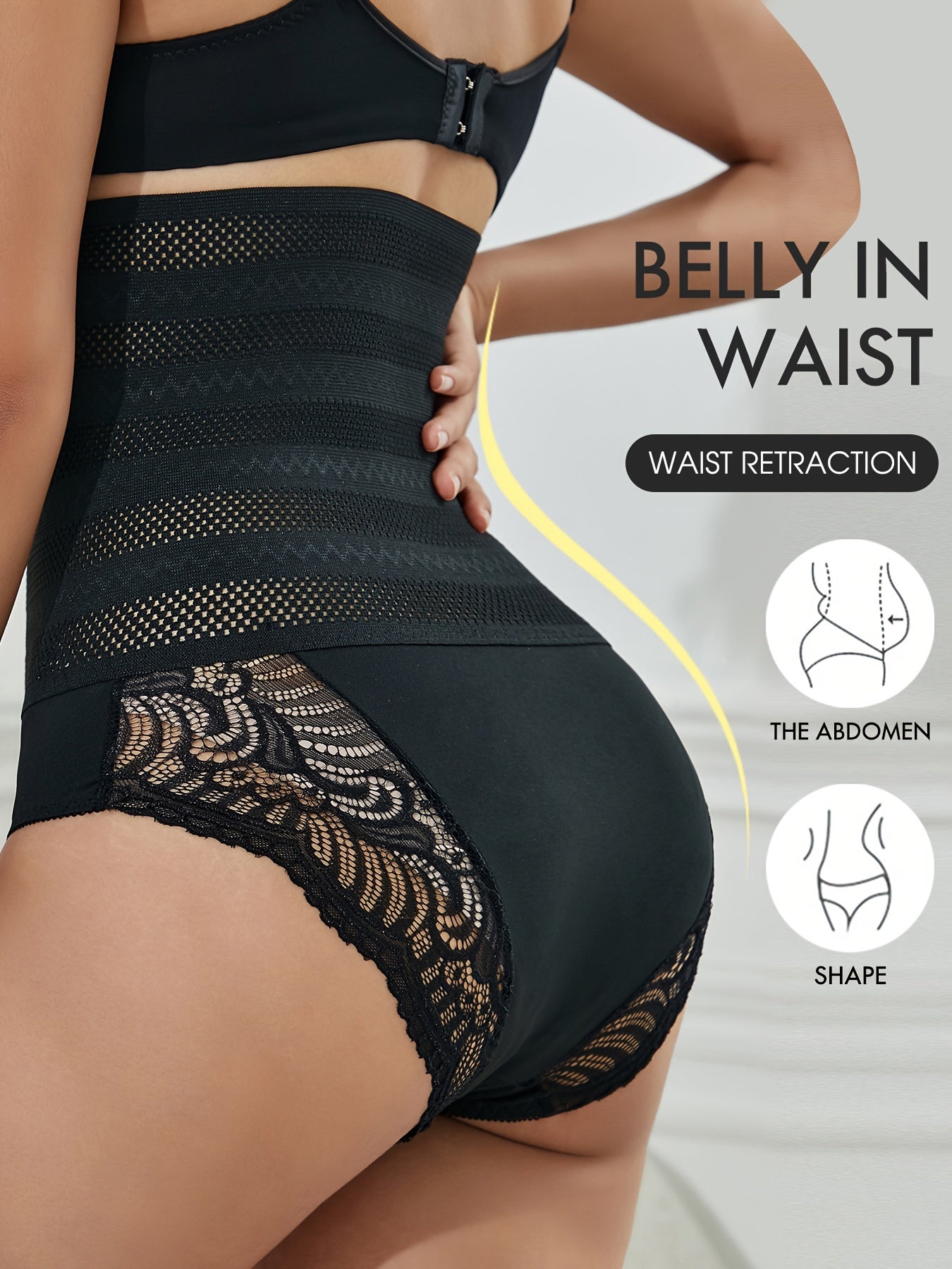 Lace panty with tummy control and butt lifting features for women.