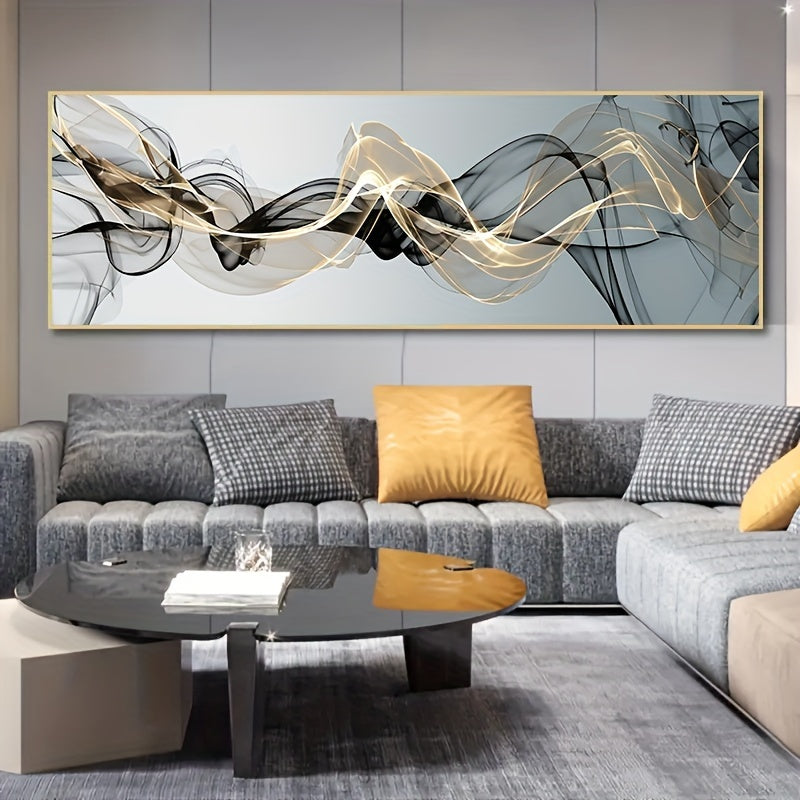 Modern Nordic canvas painting featuring abstract gold ribbon design, ideal for wall art decoration in living room and bedroom. Frame not included.