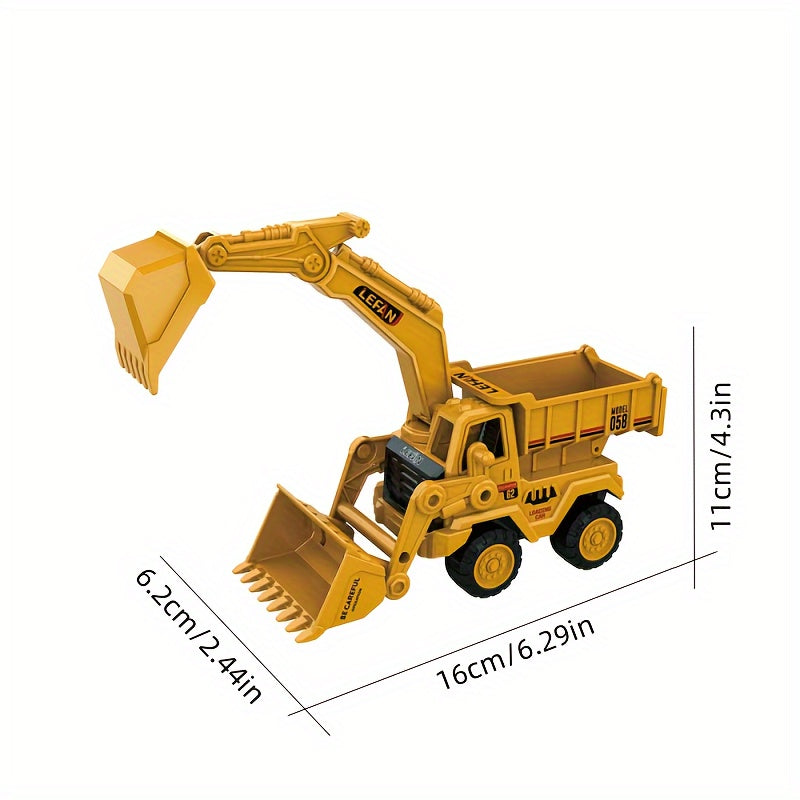 High quality engineering vehicle simulation toy gift for back to school, featuring excavator, bulldozer, and tipper truck in one.