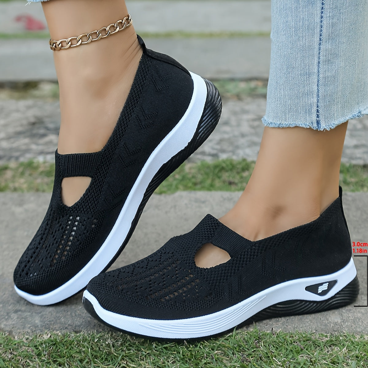 Women's lightweight slip-on running sneakers with breathable fabric and rubber sole for year-round comfort.