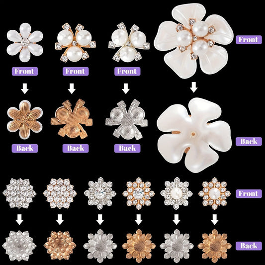 Design your own elegant jewelry, wedding decorations, DIY clothing, bags, and shoes with this 20-pack of vintage pearl flower buttons and luxurious rhinestone charm brooches. Create stunning and unique accessories for women with these irregular metal