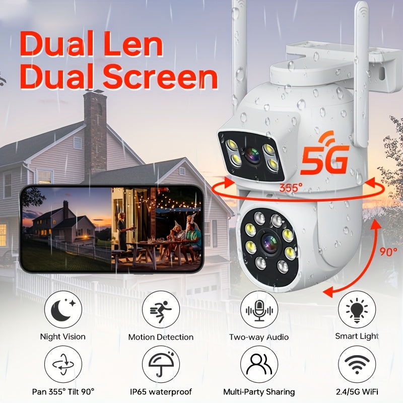 ZHXINSD Outdoor WiFi Security Camera with AI Human Tracking, Color Night Vision, Two-Way Audio, Pan/Tilt Rotation - Dual Lens, USB Powered, Compatible with Eseecloud App