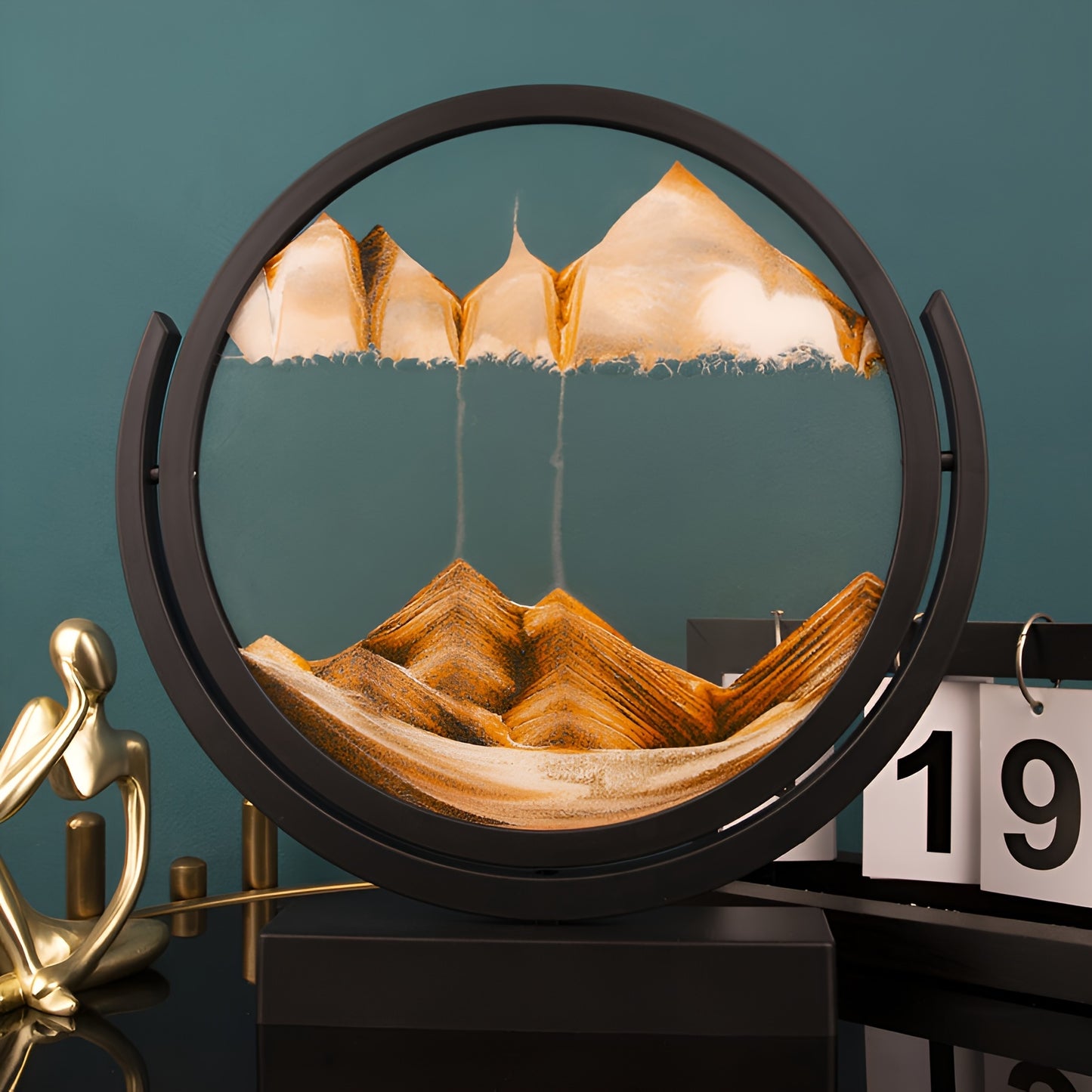 3D Sand Art Timer with Golden Accents, Elegant Artwork - Glass Decor for Living Room or Bedroom, Ideal Graduation Gift, Space and Landscape Themed Painting