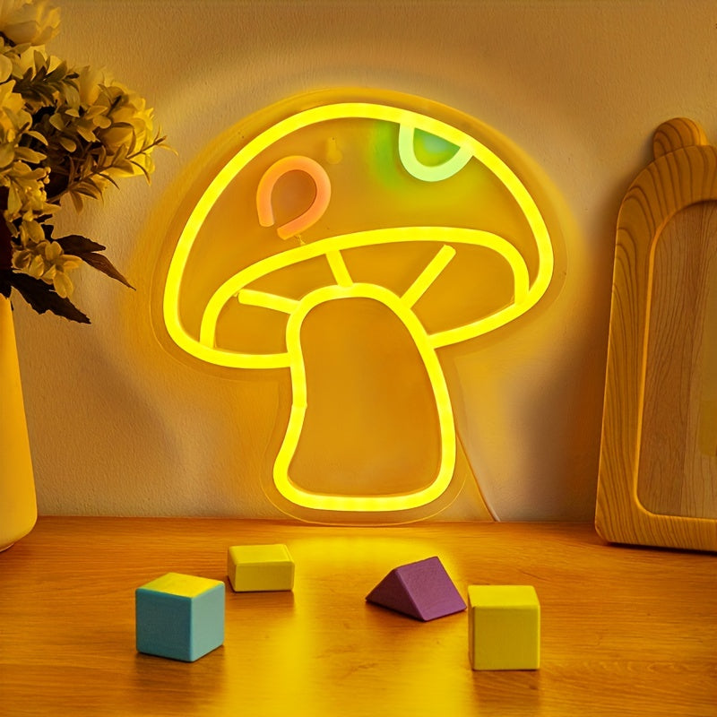 USB powered mushroom-shaped LED neon sign, great for bedroom decor, parties, weddings, and holidays.