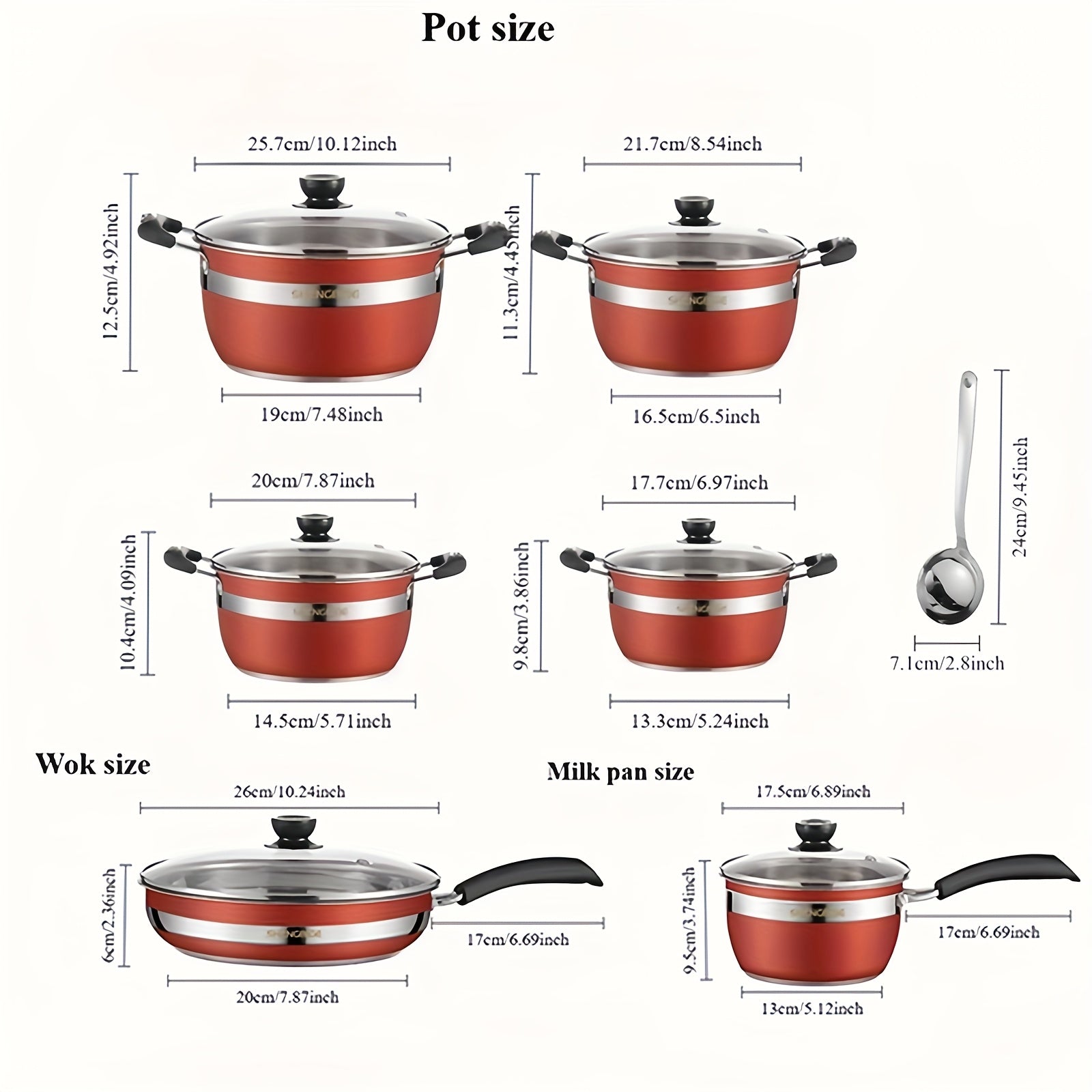 Red Stainless Steel Cookware Set with 13 Pieces - Non-Stick and Heat Resistant Cookware for All Stovetops - Complete with Frying Pan, Saucepan, and Stockpot - Essential, Durable, and Versatile Addition to Your Kitchen