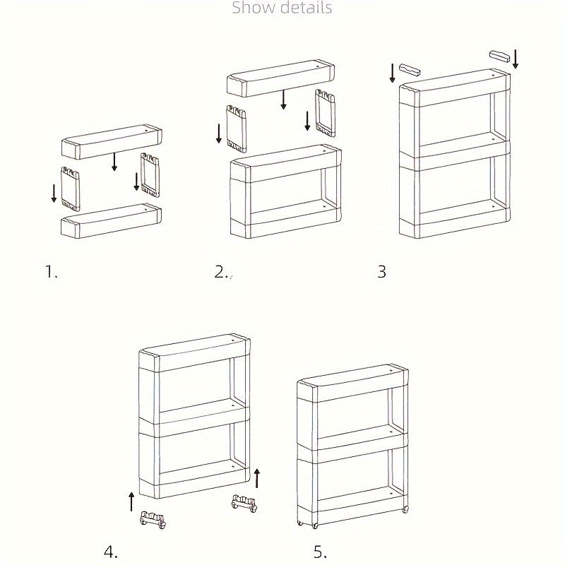 1pc Super Narrow 3-Layer Refrigerator Edge Gap Organizer Cabinet for Bathroom and Living Room Storage, Free-standing Trolley Cart