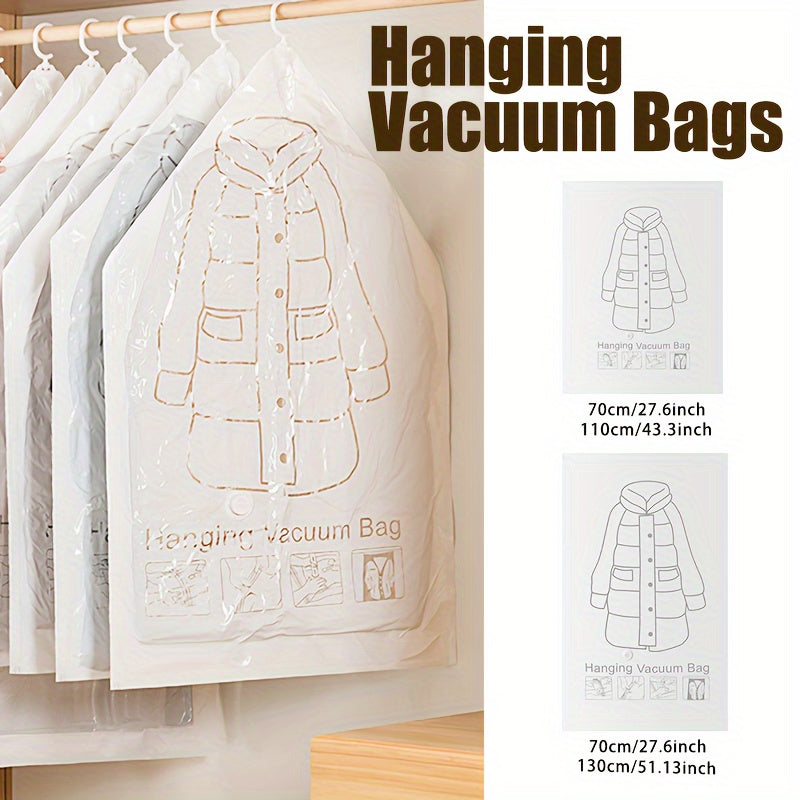 Essential for Moving and Organizing your Wardrobe - Large Capacity Hanging Vacuum Storage Bag for Clothes, Space-Saving Closet Organizer with Zipper Closure - Ideal for Suits, Dresses, and Jackets - Plastic Rectangular Vacuum Seal Bag