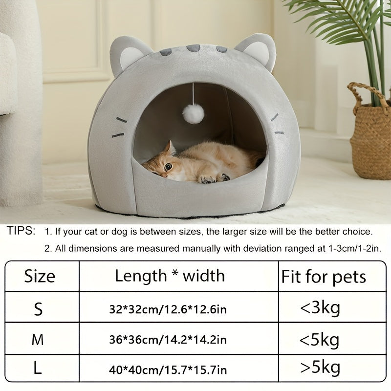 Soft, breathable polyester cat bed with cute design for all seasons, suitable for small to large cats.