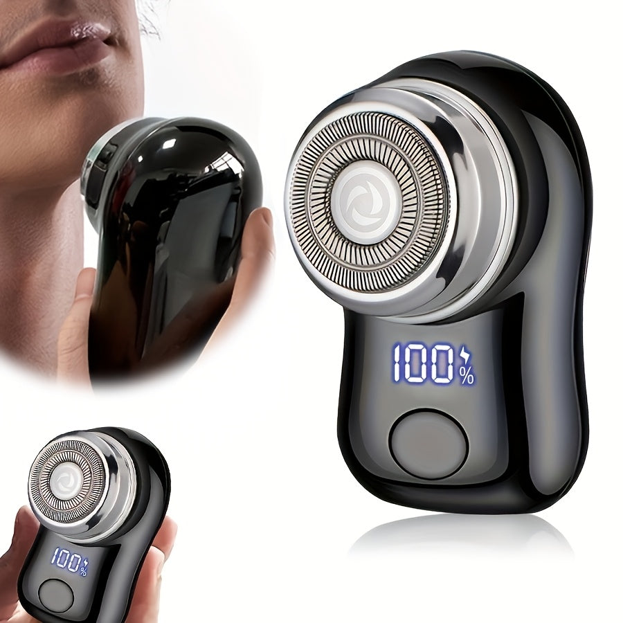 Compact and portable men's electric shaver with USB charging, digital display function. Ideal for business trips and makes a great holiday gift for men.