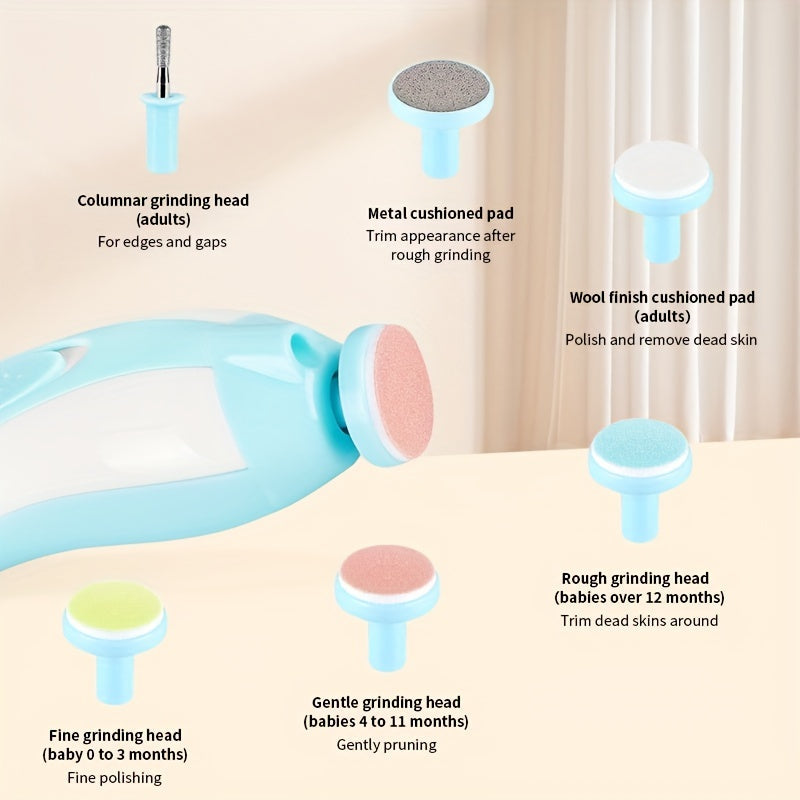 Электрическая машинка для стрижки ногтей с LED-освещением и безопасными ножницами, 6-в-1 набор для ухода за новорожденными, детьми и взрослыми - включает 6 шлифовальных подушечек. Идеальный подарок на Рождество, Хэллоуин или День благодарения.