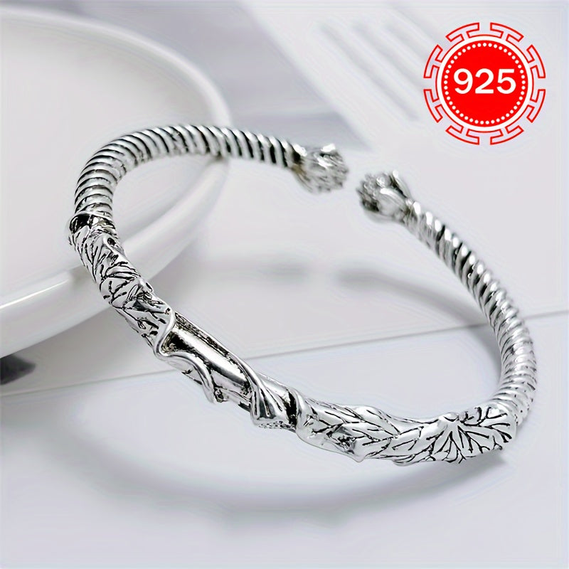 Unique Vintage Boho Style Cuff Bracelet in 925 Sterling Silver, Featuring an 18K Gold Plated Lotus Flower Design. This Open Bangle is Hypoallergenic and Adjustable, Perfect for Women. Great for Christmas and Other Special Occasion Gifts. Comes in