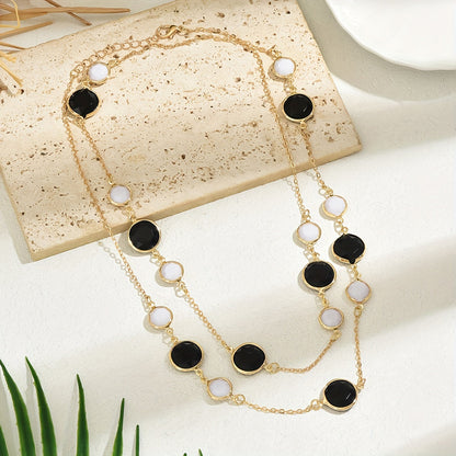 Stylish Long Layered Necklace designed for Women, Features a Minimalistic Iron Chain adorned with Plastic Gemstones, Perfect for both Everyday Wear and Special Occasions, Complete your Look with this fashionable Jewelry Ensemble.