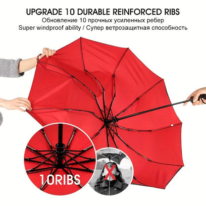 Automatic tri-fold umbrella with windproof feature and durable canopy for enhanced rain protection, perfect for business use.