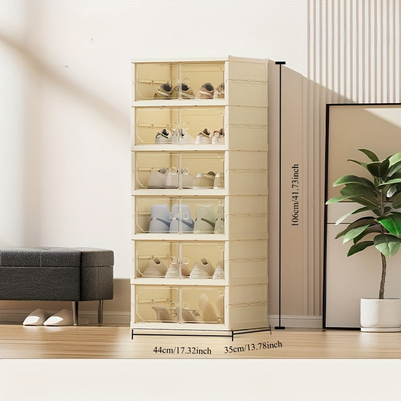 Foldable shoe boxes with transparent doors, dustproof integrated storage, multi-layer cabinet for organizing shoes in bedroom, hallway, bathroom, office, and living room. Perfect for household storage and organization.