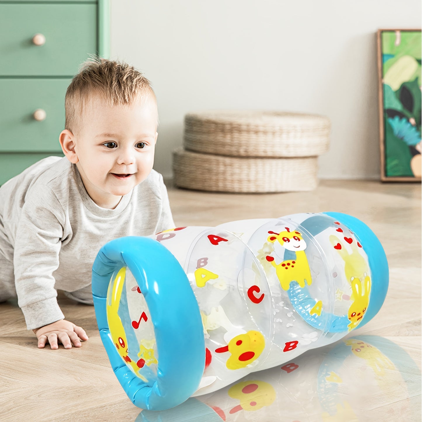 Promote Crawling and Early Development with Baby Crawling Toys, Featuring a Roller with Rattle and Ball, Adorable Animal Design for Enhanced Gross Motor Skill Development.