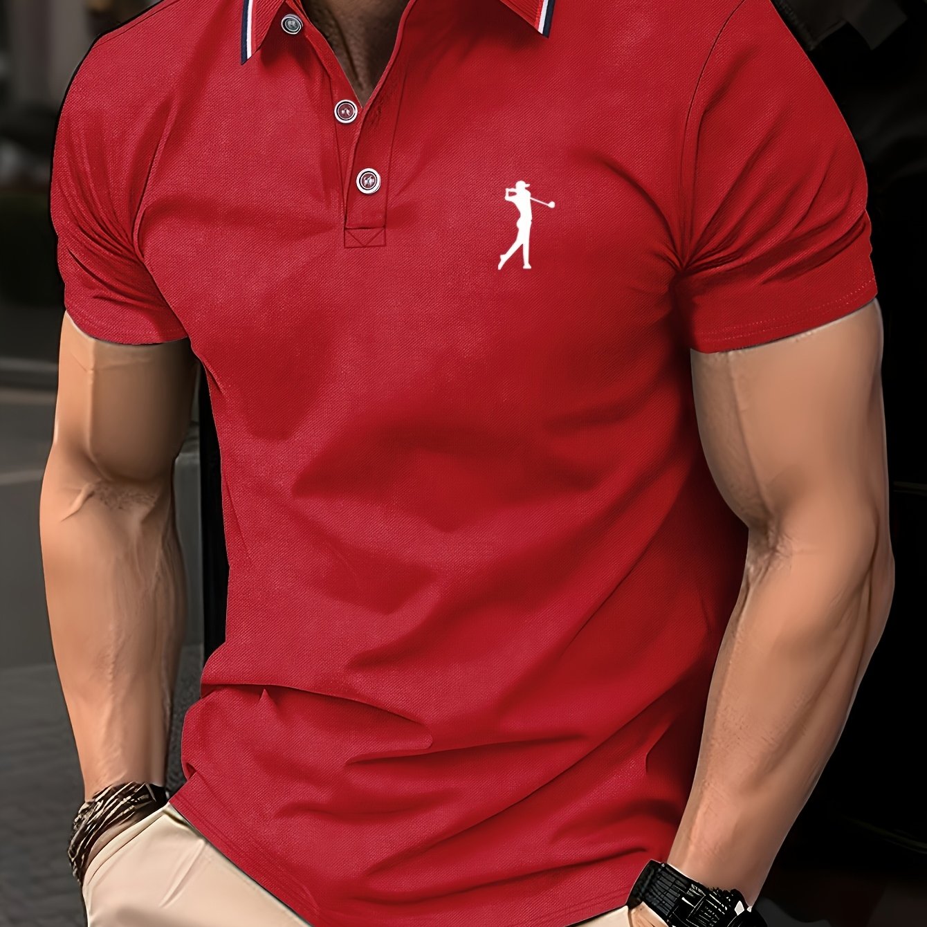 Men's Golf Print Polo Shirt for summer casual wear.