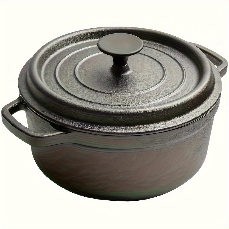 Heavy-duty Cast Iron Stew Pot featuring Two Handles - Durable, Non-Stick, No Coating Necessary for All-Purpose Cooking