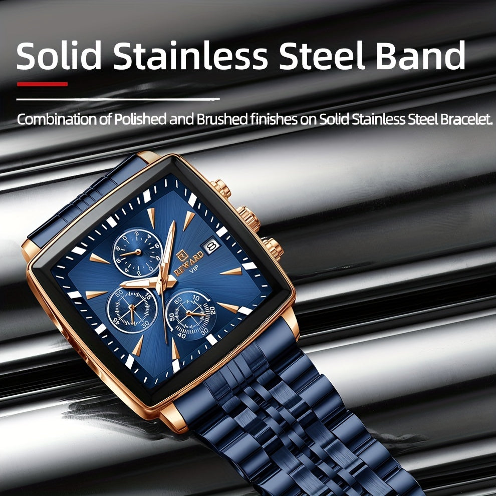 Luxury Business Watch for Men - Blue Rectangle Quartz Wristwatch with Luminous Hands