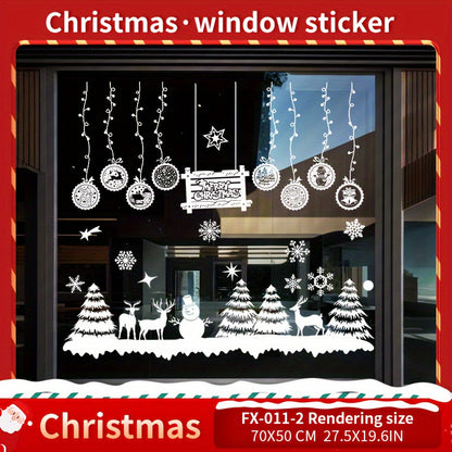 Festive Christmas Sticker Set with Classic Cartoon Design for Windows: Reusable, Simple Application, Size 69.85cm x 179.07cm (L x H)