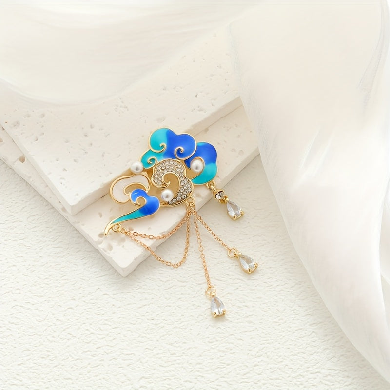 Vintage style Resin Cloud Tassel Brooch, Elegant and Cute Cloud-Shaped Pin, High-Quality Qipao Accessory for Women with Sophisticated Taste.