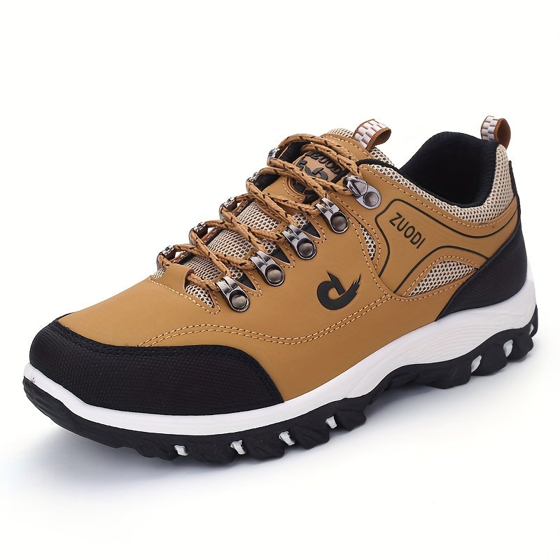 Men's durable lace-up hiking shoes, suitable for hiking, trail running, and casual sports activities, with slip-resistant soft soles for outdoor comfort.