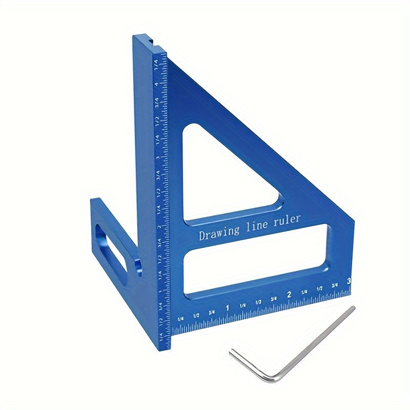 Aluminum woodworking square ruler for carpentry and DIY projects, measuring 45 and 90 degree angles.