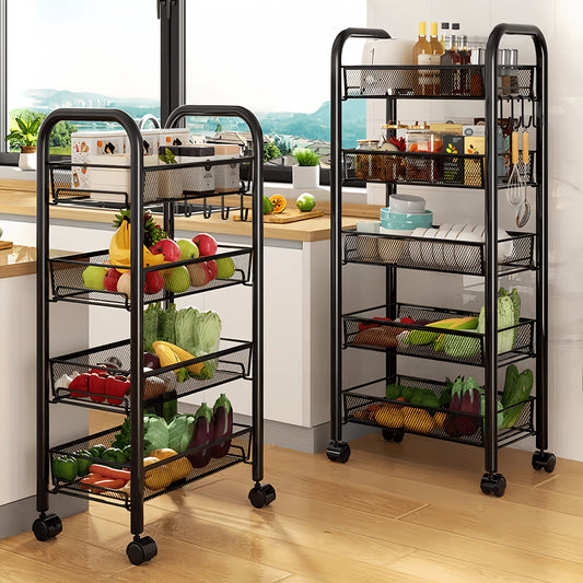 Black Mesh Rolling Wire Cart with 3-4 Optional Layers, Metal Kitchen Storage Cart with Lockable Wheels and Metal Baskets, Ideal for Home, Office, Kitchen