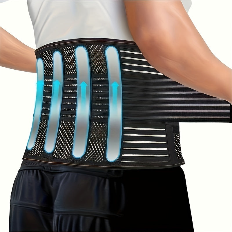 New breathable mesh waist support with steel plate reinforcement for sports and fitness, suitable for weightlifting and adjustable for squats.