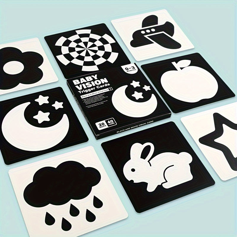 Children's early education cards for newborn babies, featuring black and white visual stimulation for cognitive development.