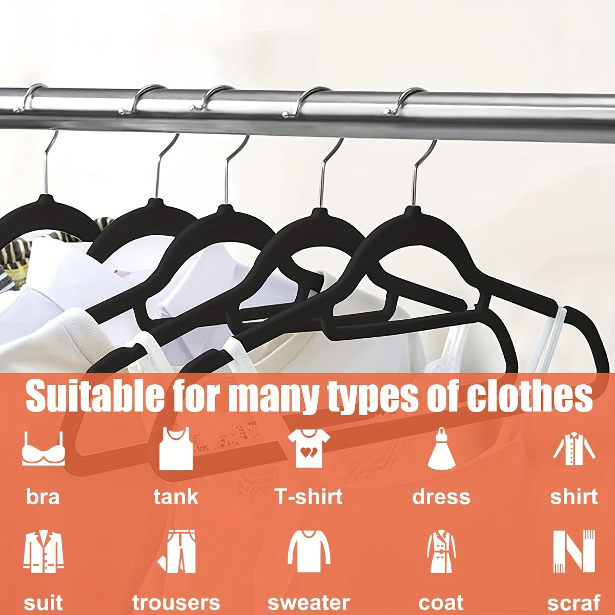 Hanging Non-Marking Clothes Hangers in Sets of 30, 50, or 100 - Perfect for Saving Space and Organizing Clothes in Bedroom, Bathroom, Office, Entryway, Closet, Wardrobe, Home, or Dormitory. Made of Non-Slip Plastic Material.