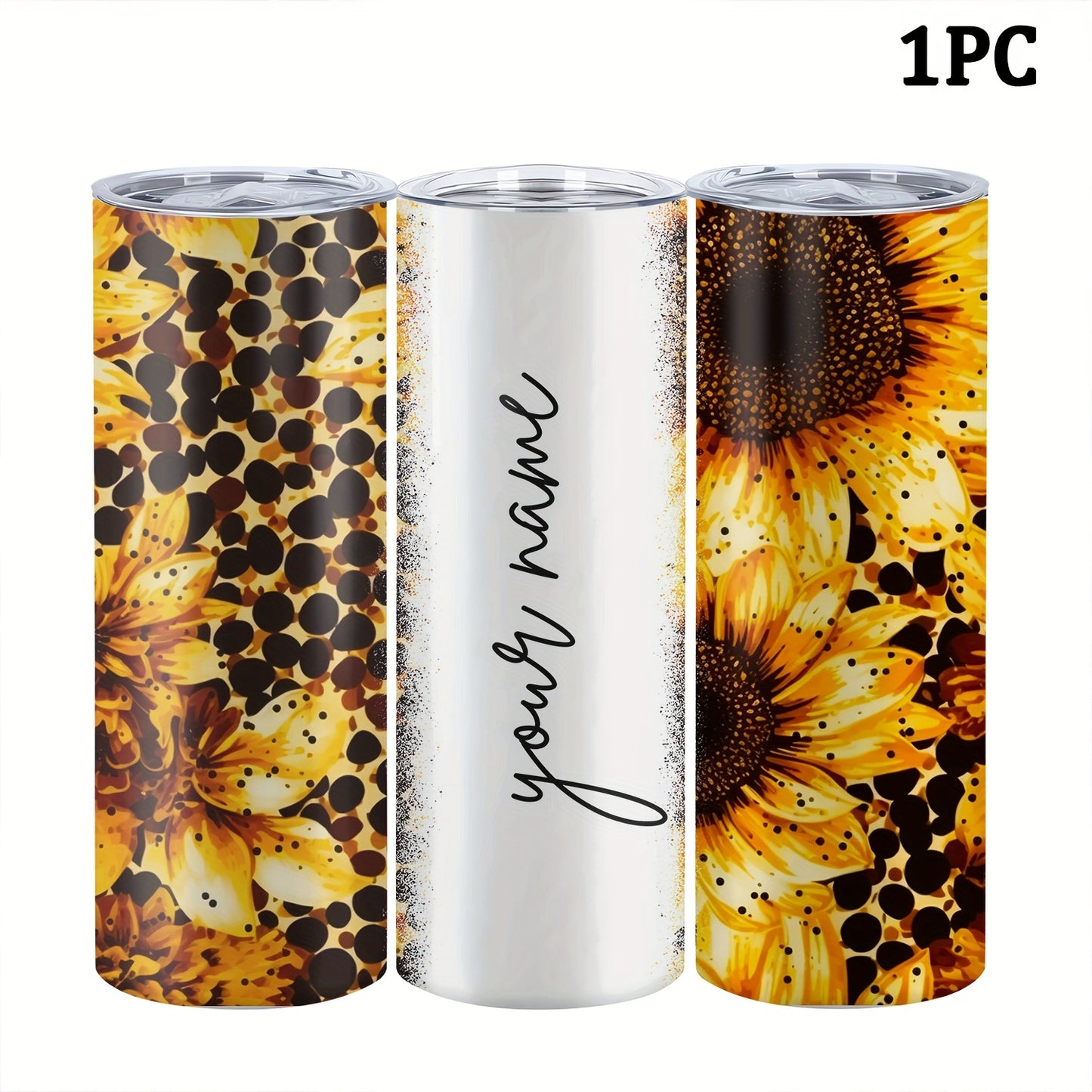 Customized sunflower stainless steel water bottle, 20oz with lid and straw, BPA-free, shatterproof, machine washable, perfect for outdoor travel and Valentine's Day gift.