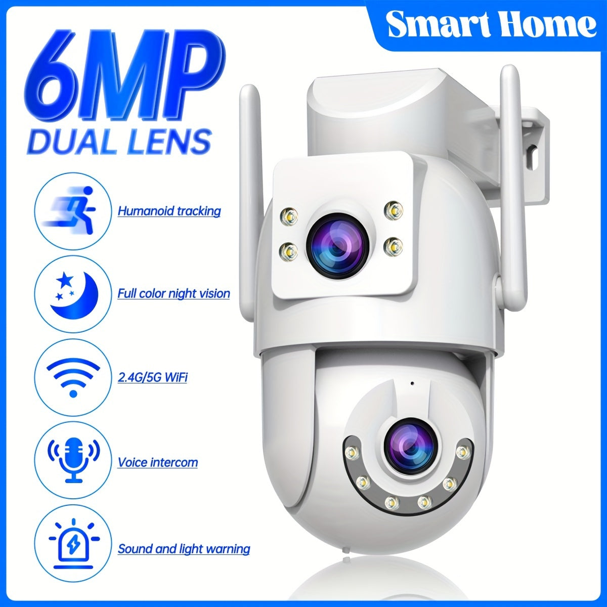 3MP Dual-Screen Security Camera with PTZ, WiFi Connectivity, Motion Tracking, Audio, and Full-Color Night Vision, powered by USB