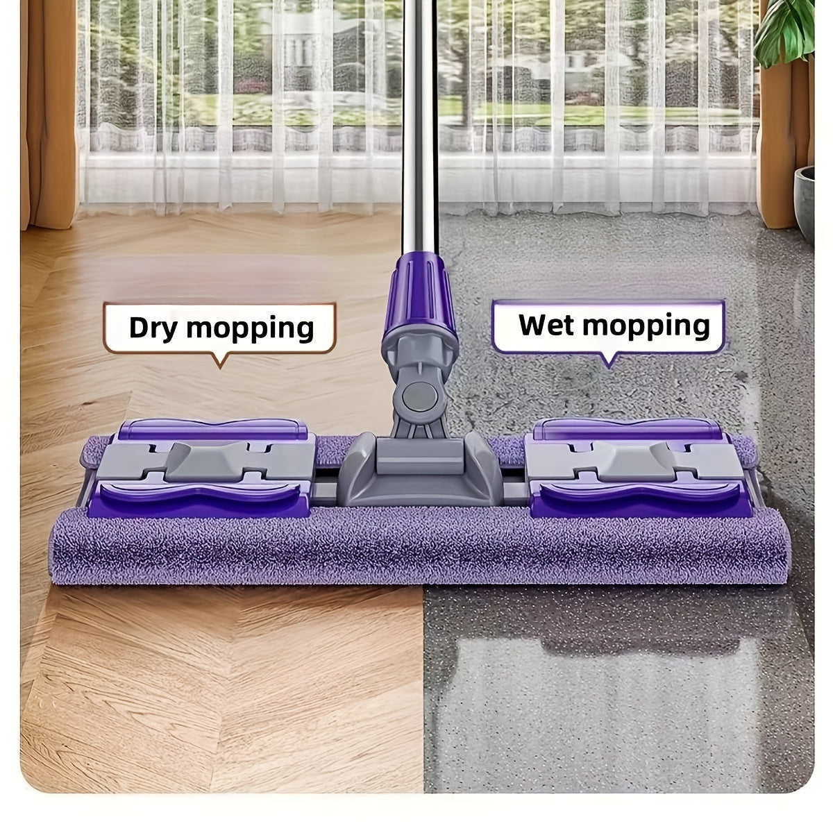 Speedy Delivery and Top-Rated! Extra Large Flat Mop Set featuring Stainless Steel Handle, Ideal for Bedroom, Kitchen, Living Room, and Wall Cleaning. Includes 2 Reusable Pads.