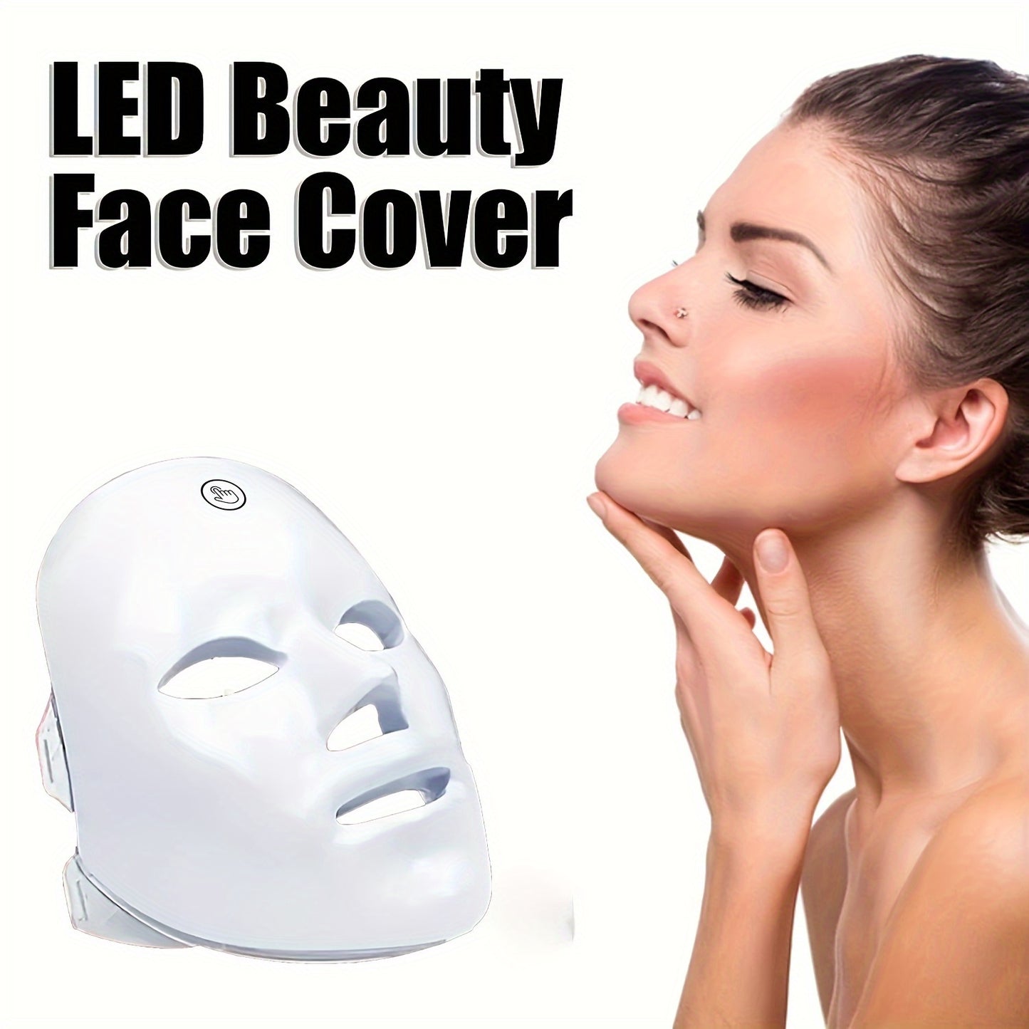 LED facial mask with 7 colors, rechargeable, touch control, unscented, 400mAh battery, USB charging, ideal for both men and women, great festive gift.