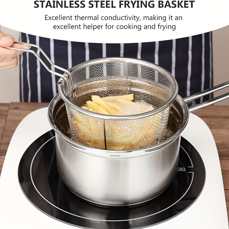 Stainless Steel Frying Basket for French Fries and Food - Heat Resistant Snack Strainer, Safe for Food Contact, No Electricity Required - Essential Kitchen Accessory