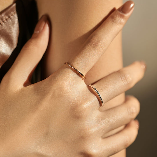 Golden Color Twisted Line Geometric Stackable Ring Set in 925 Sterling Silver, Elegant Fine Jewelry for Women, Perfect for Parties and Gift Giving