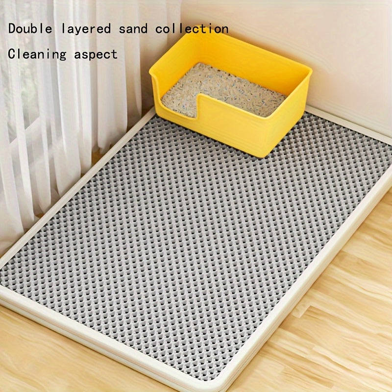 Sturdy, large dual-layer cat litter mat made of EVA material for easy cleanup and anti-splash, ideal for indoor litter boxes.