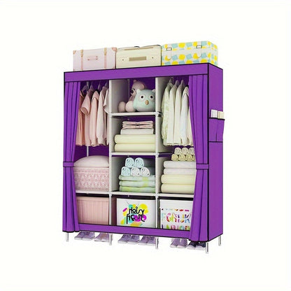 The Elegant Cloth Wardrobe features a durable steel frame, dustproof design, and foldable closet cabinet for storing clothes, pillows, and quilts. Effortlessly organize and store your items with this stylish and sturdy home storage solution.