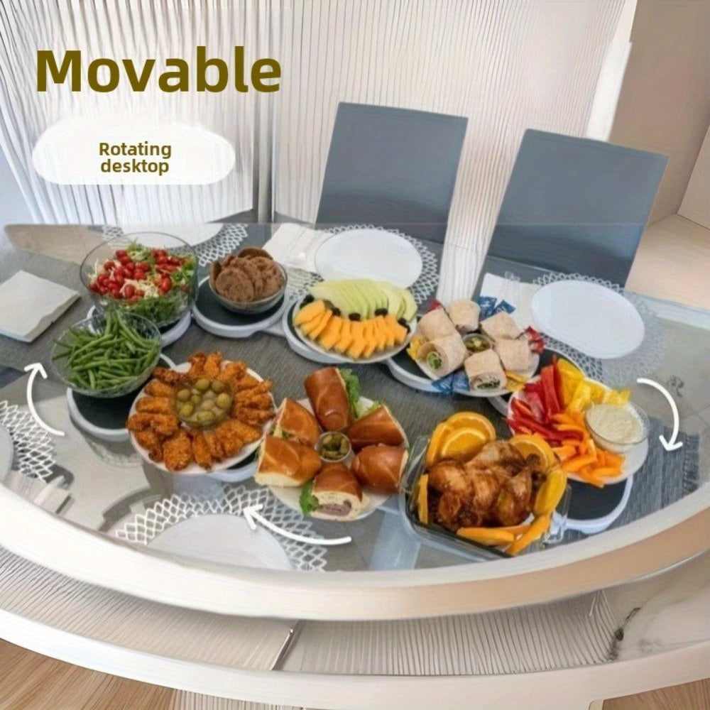 Artistic White Plastic Lazy Susan Turntable - Expandable and Movable Spinner Tray for Kitchen and Dining Room. No Electricity Required. Perfect for Rectangular Tables. Great for Serving Platters.